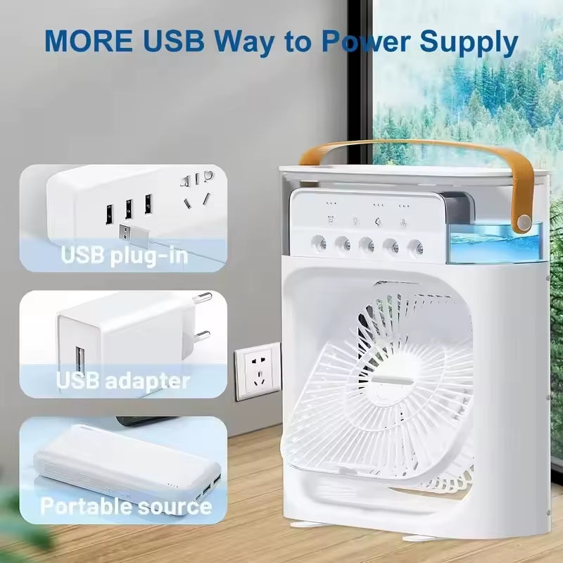Portable Fan Air Conditioners USB Electric Fan Air Cooler LED Night Light Water Mist Fun 3 in 1 Air Humidifier for Home